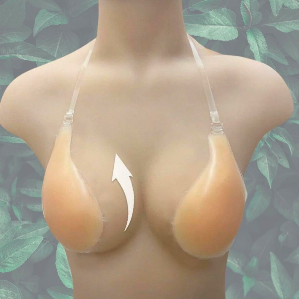 New C Cup Backless Stick on Adhesive Halter Bra Adjustable Clear Straps